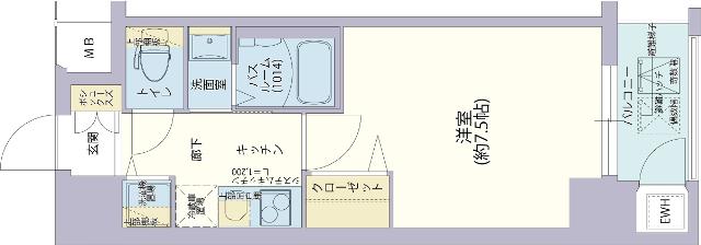 レジデンス神戸グルーブHARBORウエスト(1K/6階)の間取り写真