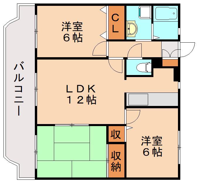 グランデージ空港南(3LDK/2階)の間取り写真