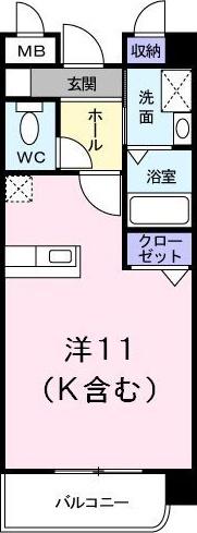 ボヌールヒルズ長尾(ワンルーム/6階)の間取り写真