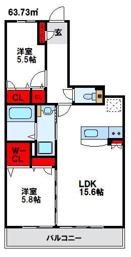 ヴァン・ヴェール(2LDK/4階)の間取り写真