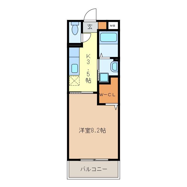 グランディール(1K/1階)の間取り写真