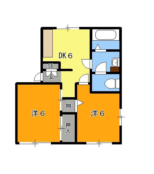 野辺ハイツ上之 E棟(2DK/1階)の間取り写真