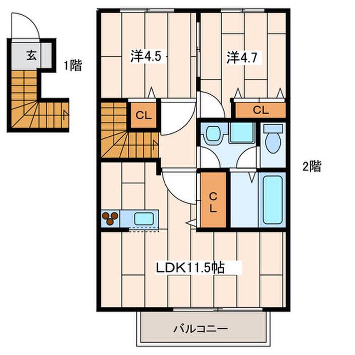 パセオ由比ガ浜(2LDK/2階)の間取り写真