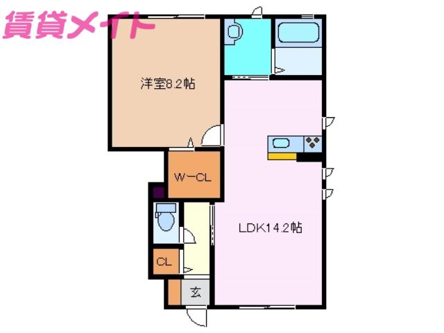 パークプレッソ B棟(1LDK/1階)の間取り写真