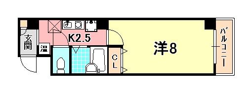 ヴィラ神戸II(1K/8階)の間取り写真