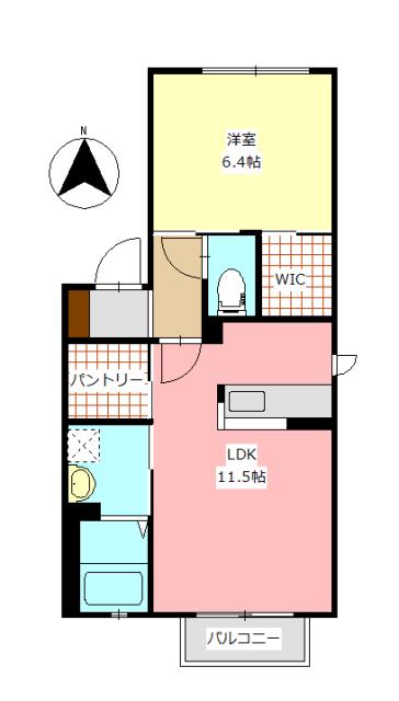 ヒルビレッジ B(1LDK/1階)の間取り写真