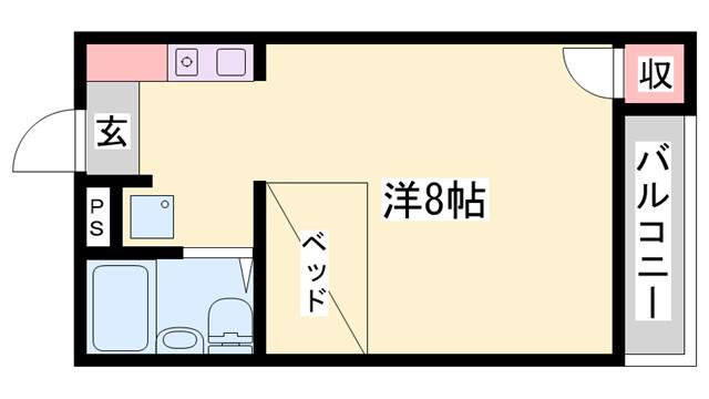 ジュネス新在家(ワンルーム/2階)の間取り写真