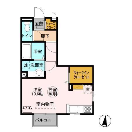 グランマーレ S棟(ワンルーム/2階)の間取り写真