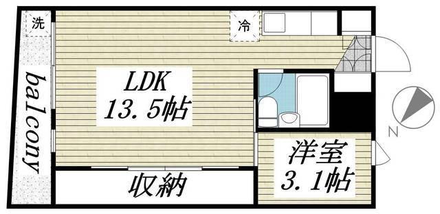 リエス大井仙台坂(1LDK/4階)の間取り写真