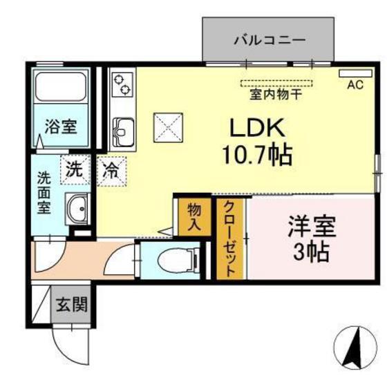 ブルートップ A棟(1LDK/1階)の間取り写真