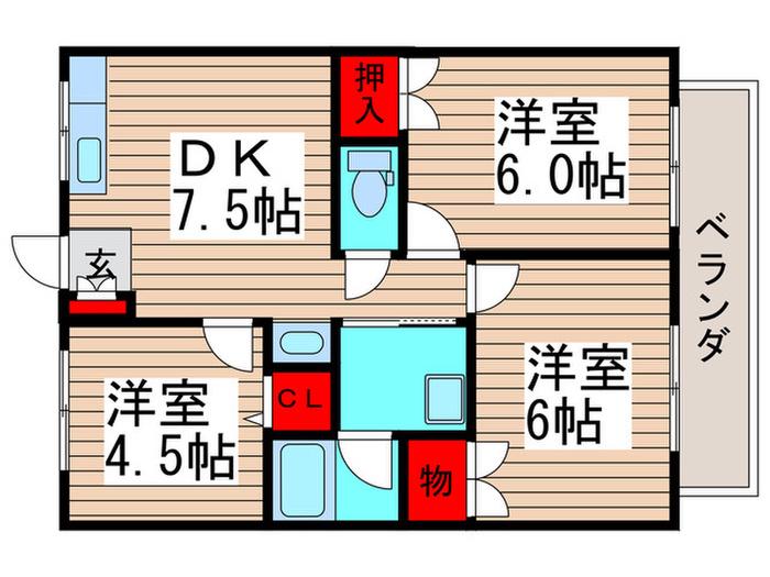 パールハイツ鎌倉A棟(3DK/2階)の間取り写真