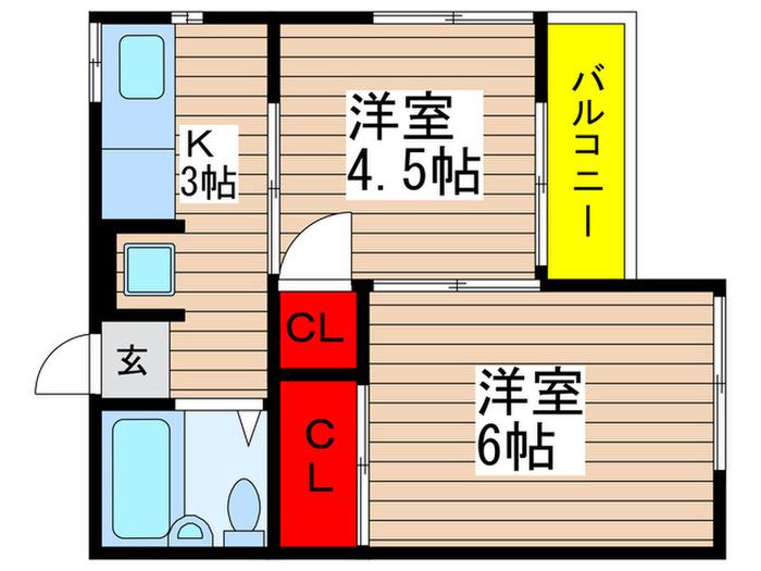トレフィオーリ(2K/2階)の間取り写真
