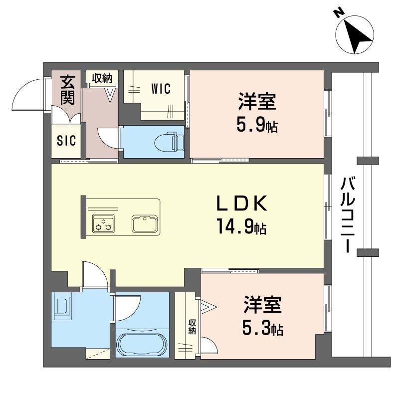 ディアコート T(2LDK/3階)の間取り写真