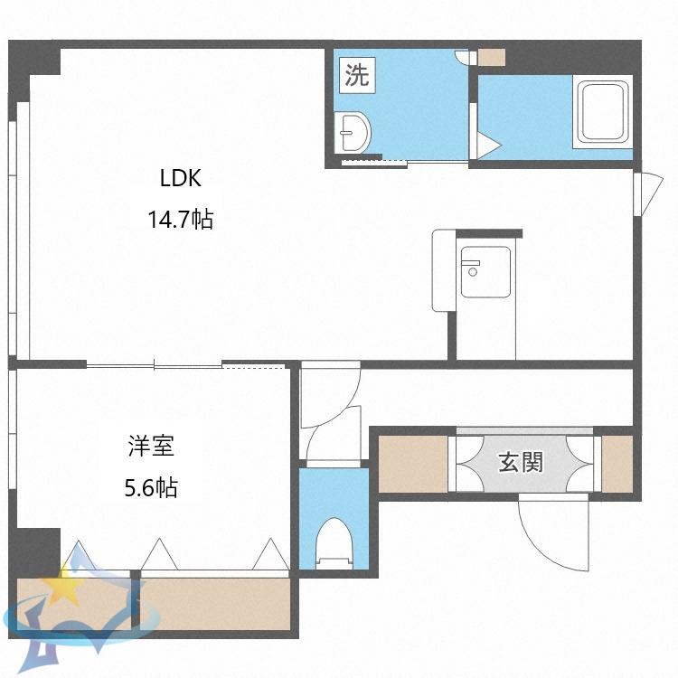 発寒サーティスI番館(1LDK/2階)の間取り写真
