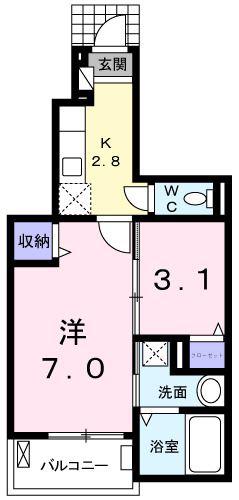 モデッサ・K(1K/1階)の間取り写真
