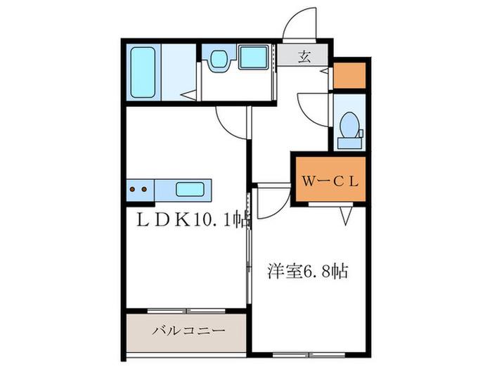 アーバンコート堀川西(1LDK/2階)の間取り写真