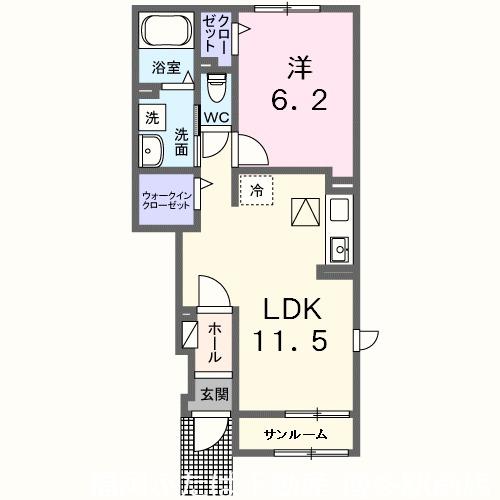 ヘイズグラス(1LDK/1階)の間取り写真