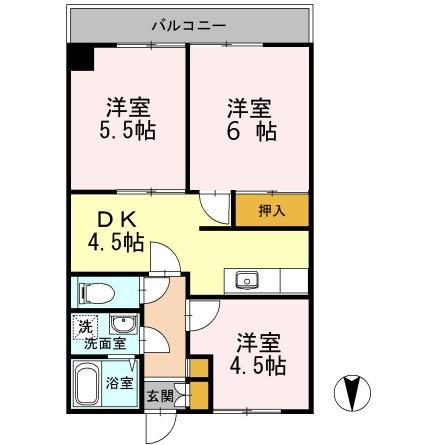 ウィルヴィラージュⅠ(3DK/1階)の間取り写真