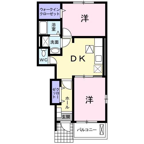 ヴィラ・サンマリノII(2DK/1階)の間取り写真