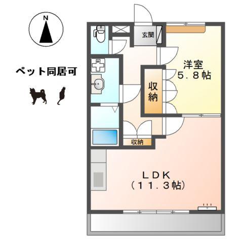 ティアリークリスタル(1LDK/1階)の間取り写真
