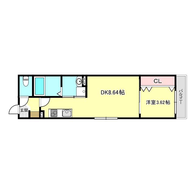ジュネスMIMI東加古川(1DK/1階)の間取り写真