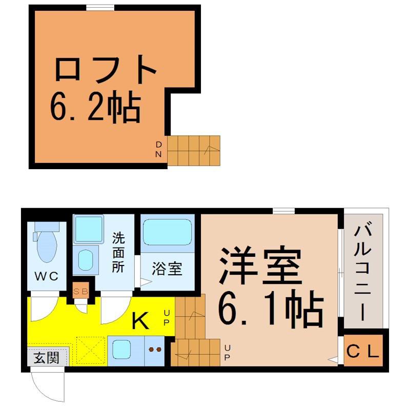 ボヌール東海通(1SK/2階)の間取り写真