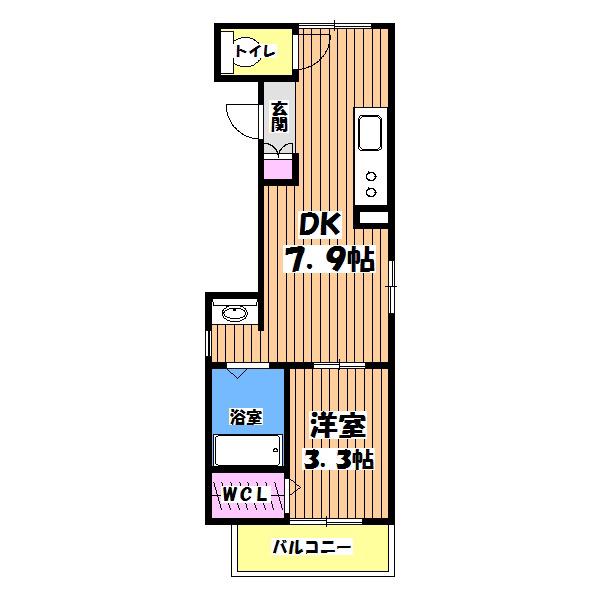 WHITIA(1DK/2階)の間取り写真