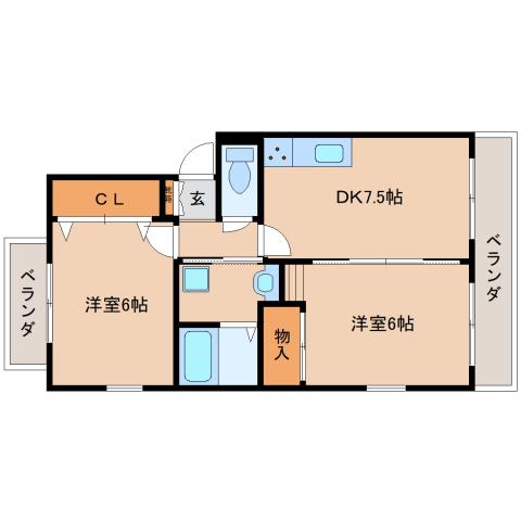バーベナ光台(2DK/2階)の間取り写真
