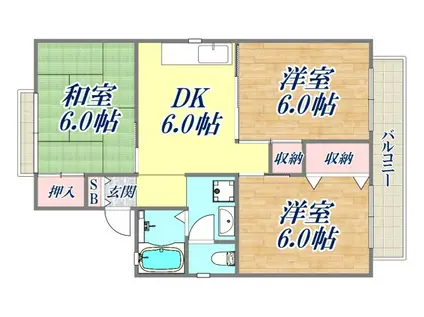 パセオ仁川(3DK/2階)の間取り写真