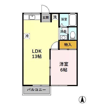 ロイヤル広瀬 C(1LDK/1階)の間取り写真