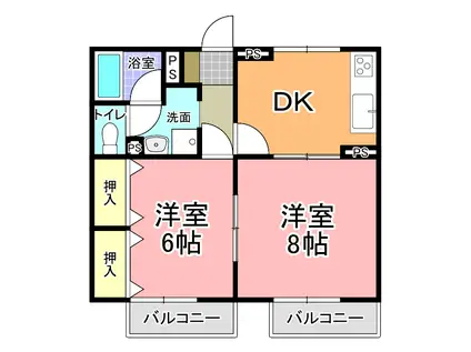 センティアム タガミ A・B棟(2DK/2階)の間取り写真