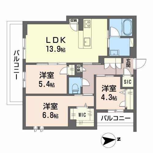 シャーメゾンペルネチア(3LDK/3階)の間取り写真