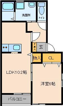 アーブル栄B(1LDK/2階)の間取り写真