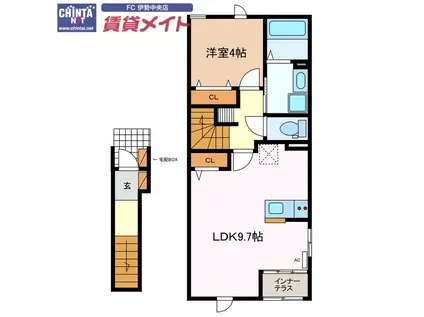 グリーンハイム小俣(1LDK/2階)の間取り写真