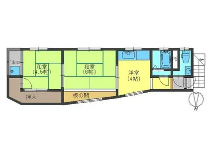 岡野ハイツ(2K/2階)の間取り写真