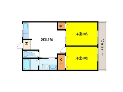 マキシマムドリームII(2DK/2階)の間取り写真