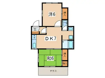 ウッディーハイツ(2DK/1階)の間取り写真