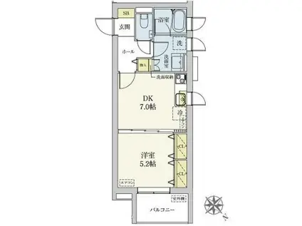 カスタリア旗の台(1LDK/1階)の間取り写真