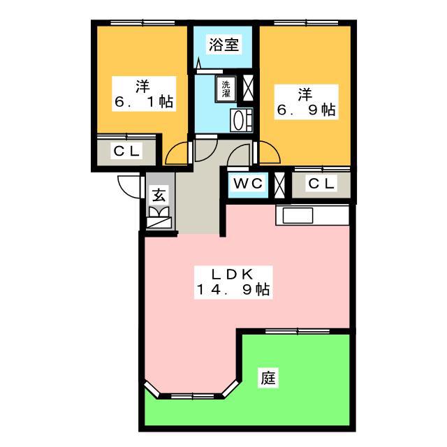ヴィラ ルミナスB(2LDK/1階)の間取り写真