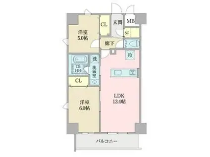 プロシード白壁(2LDK/4階)の間取り写真