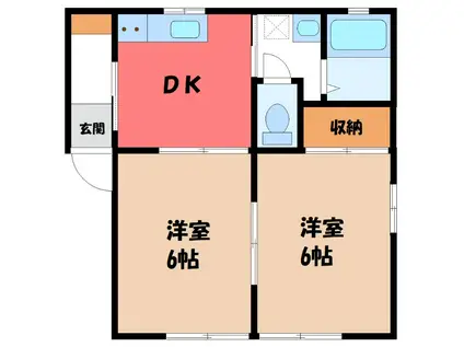 フローラB(2DK/2階)の間取り写真