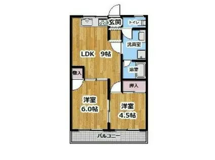 クラストコート(2DK/1階)の間取り写真