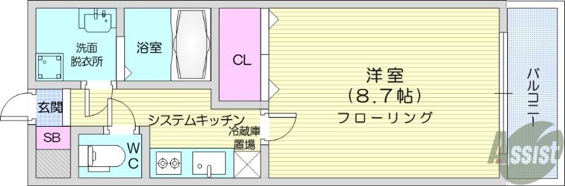 サンベルジュ(1K/3階)の間取り写真