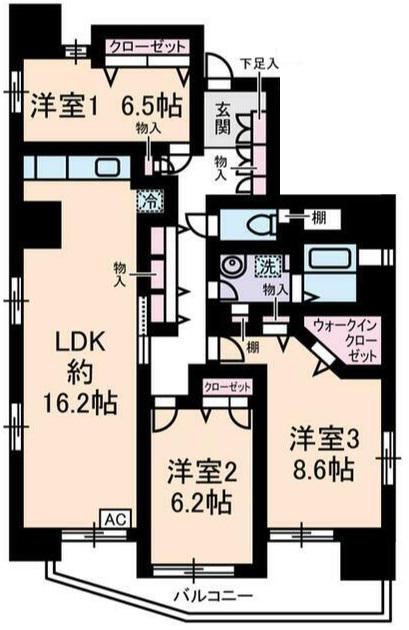 シャンテメゾン田仲(3LDK/10階)の間取り写真