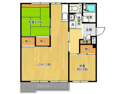 花山東団地(2LDK/3階)の間取り写真