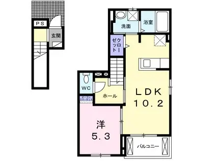 エスポワールB(1LDK/2階)の間取り写真