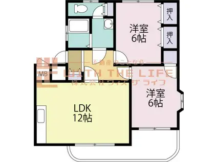 岩井川タウンハウスII(2LDK/2階)の間取り写真