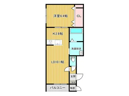 JR根室本線 西帯広駅 徒歩2分 3階建 築1年(1LDK/2階)の間取り写真