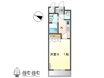 ピースタウンII(1K/2階)の間取り写真