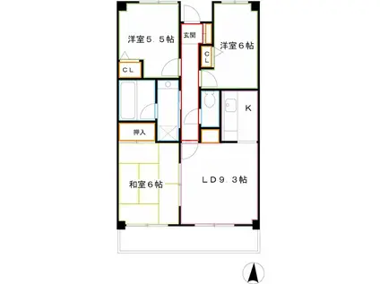 セントラルビレッジ(3LDK/2階)の間取り写真